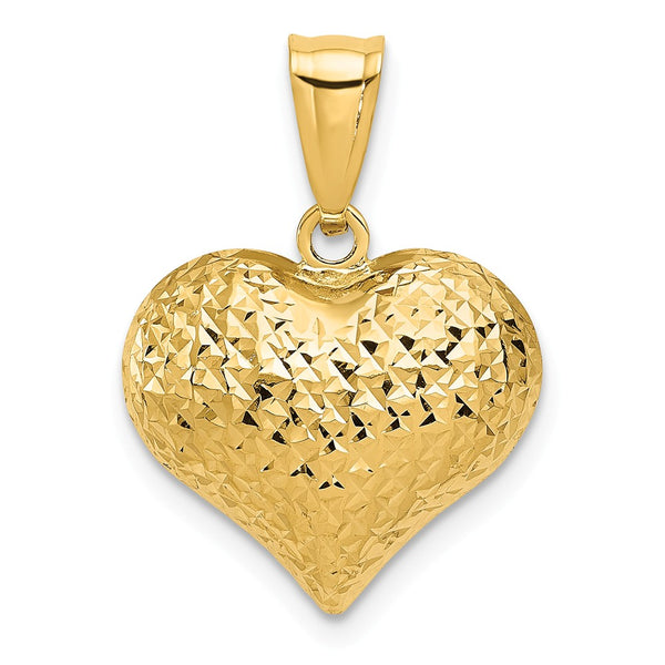 14K Yellow Gold Polished Diamond Cut Puffed Heart Pendant
