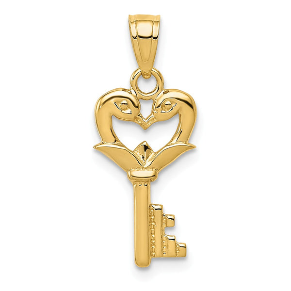 14K Yellow Gold Swans Key Pendant