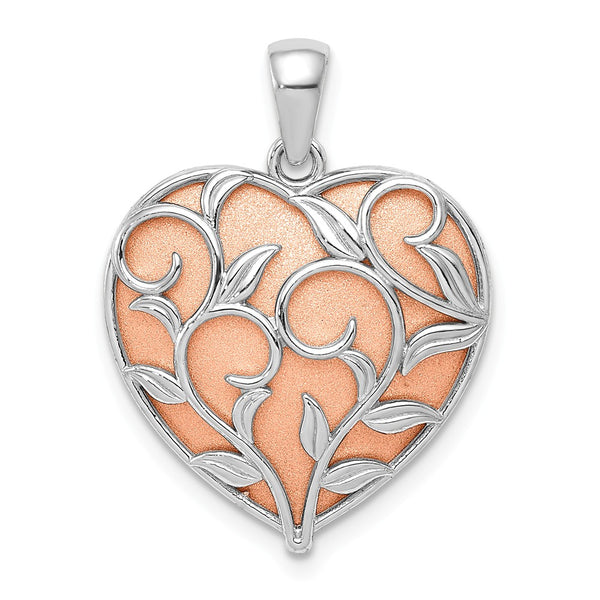 14K Yellow Gold Yellow & Rose Polished & Satin Floral Heart Pendant