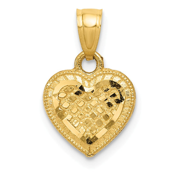 14K Yellow Gold Diamond Cut Lattice Heart Pendant