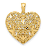 14K Yellow Gold Diamond Cut Polished Filigree Heart Pendant