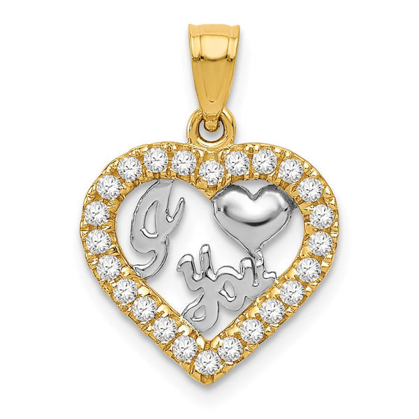 14K Yellow Gold With Rhodium CZ I HEART YOU Pendant