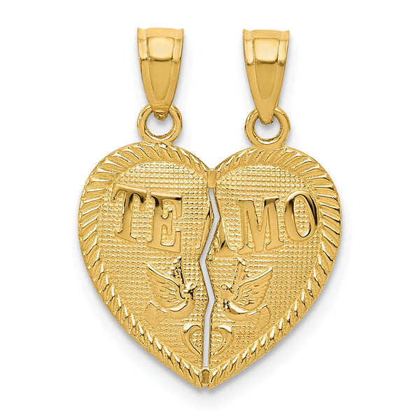 14K Yellow Gold Break Apart Diamond Cut TE AMO Heart Pendant