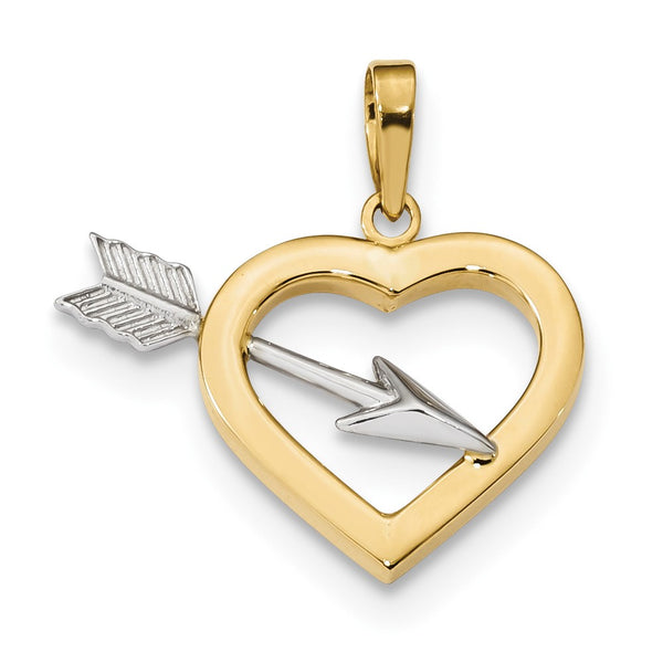 14K Yellow Gold With Rhodium Heart & Arrow Pendant