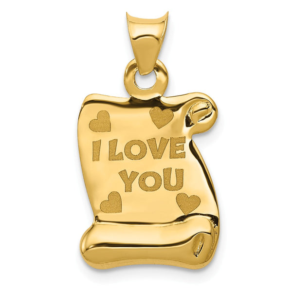 14K Yellow Gold Polished/Textured I LOVE YOU Pendant