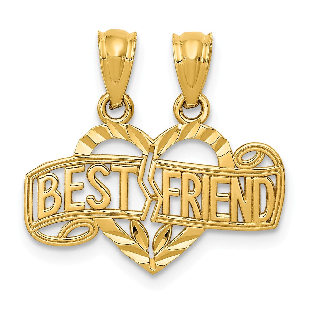 14K Yellow Gold Diamond Cut Break Apart Best Friend Heart Pendant