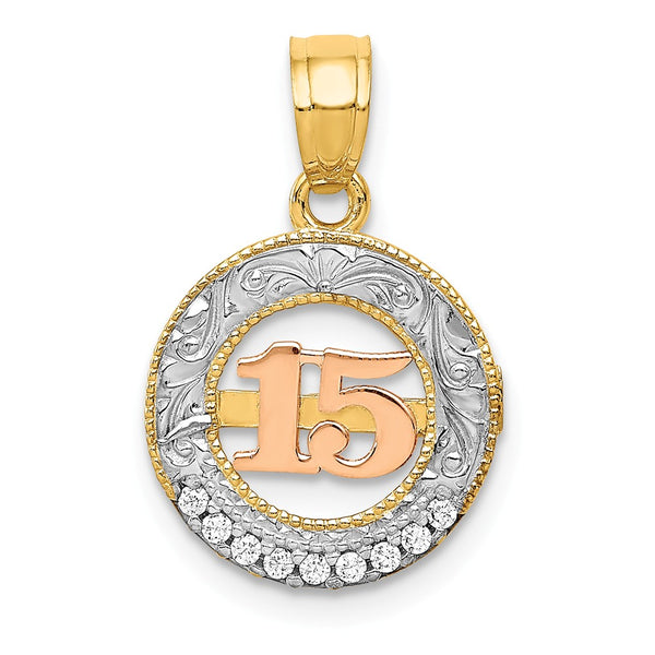 14K Two-Tone With White Rhodium CZ 15 Pendant