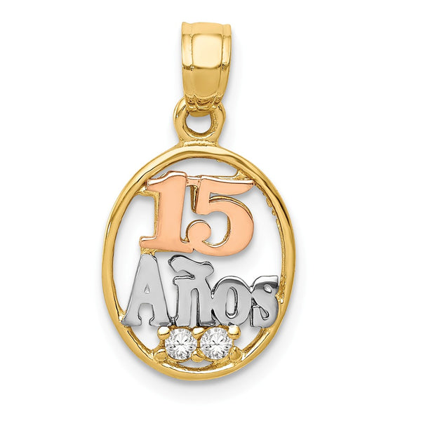14K Two-Tone With White Rhodium CZ 15 Anos Pendant