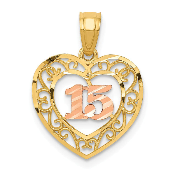 14K Two-Tone Diamond Cut 15 Pendant