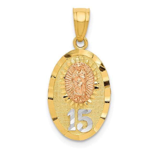 14K Two-Tone With White Rhodium Diamond Cut Lady Of Guadalupe 15 Pendant