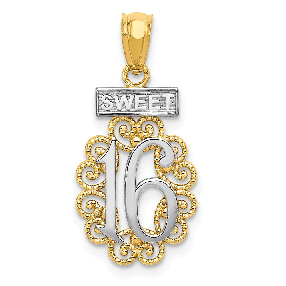 14K Yellow Gold With Rhodium Sweet 16 With Filigree Pendant