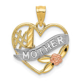 14K Yellow Gold Yellow & Rose With Rhodium DC #Mother in Heart With Rose Pendant