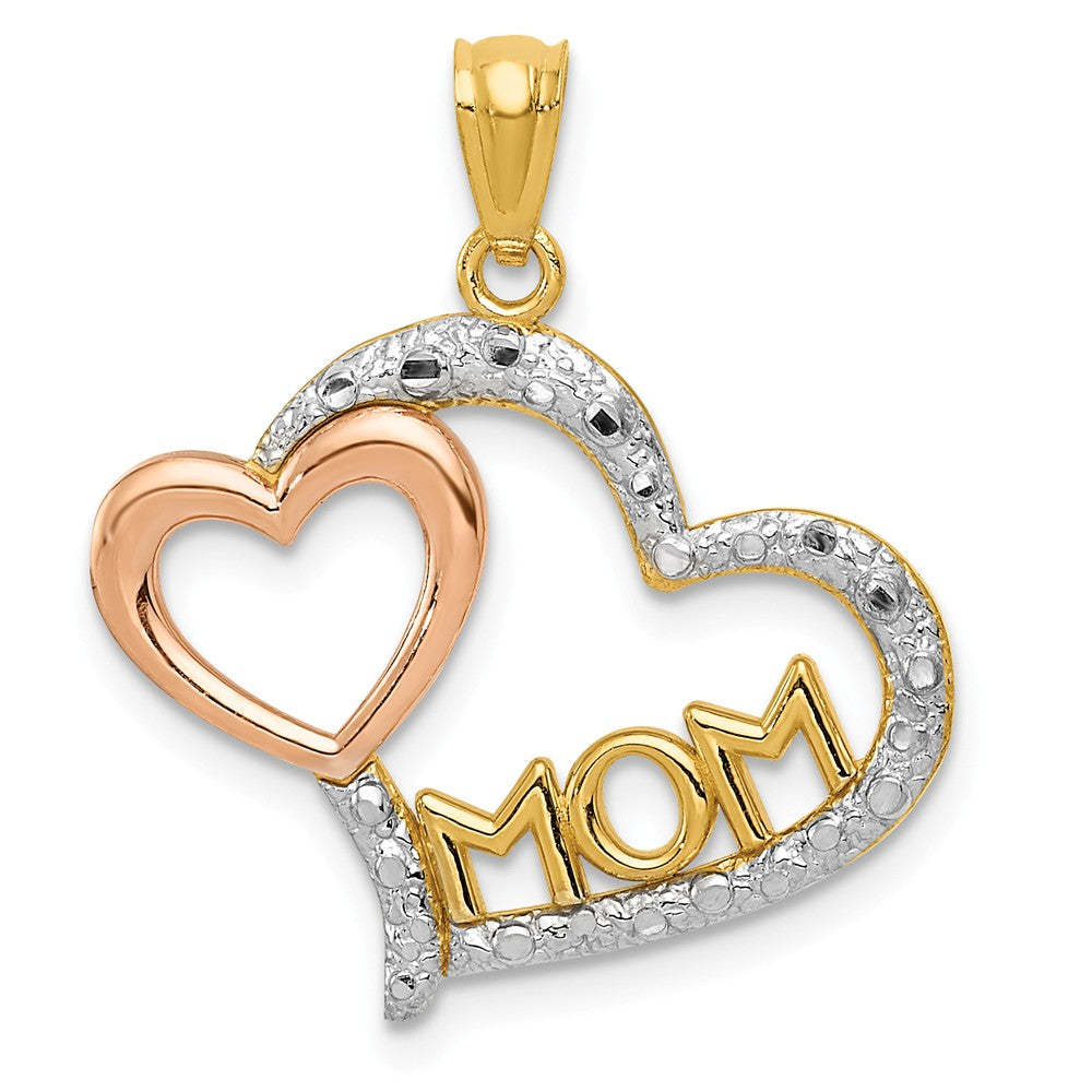 14K Yellow Gold Yellow & Rose With Rhodium DC Mom in Heart With Heart Pendant