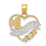 14K Yellow Gold With Rhodium CZ #1 Grandma Heart Pendant