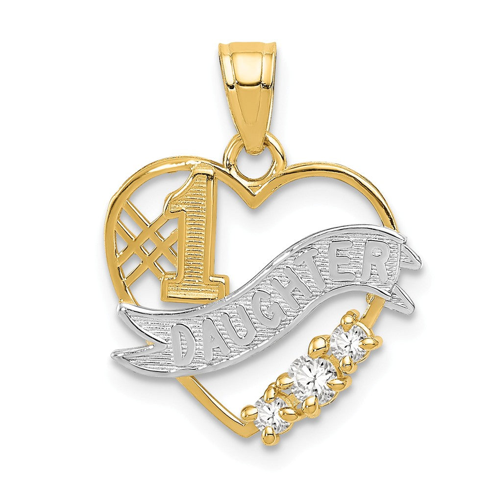 14K Yellow Gold With Rhodium CZ #1 Daughter Heart Pendant