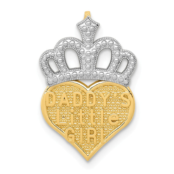 14K Yellow Gold With White Rhodium Polished Daddy'S Little Girl Heart Chain Slide