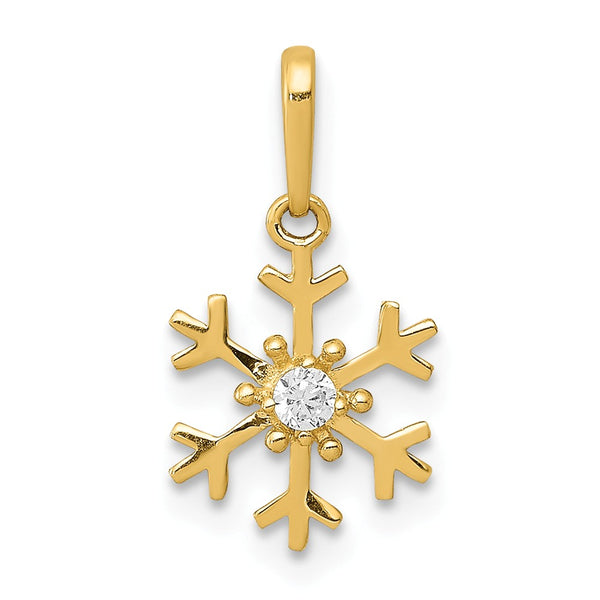14K Yellow Gold Polished CZ Snowflake Charm