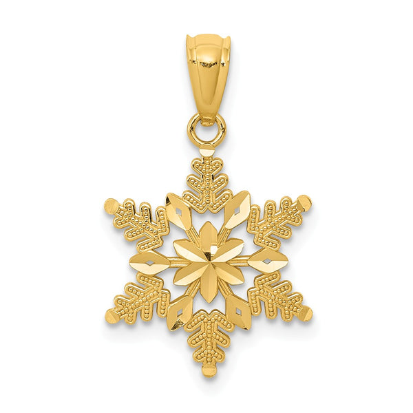14K Yellow Gold Diamond Cut Polished Snowflake Pendant