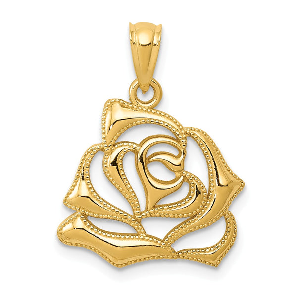 14K Yellow Gold Polished Open Rose Pendant