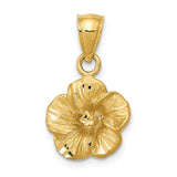 14K Yellow Gold Satin Diamond Cut Hibiscus Pendant