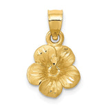 14K Yellow Gold Satin Diamond Cut Hibiscus Flower Pendant