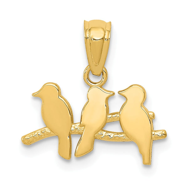 14K Yellow Gold Polished Three Birds On a Branch Pendant