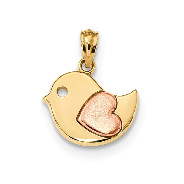 14K Yellow Gold Yellow & Rose Gold Polished Bird With Satin Heart Pendant