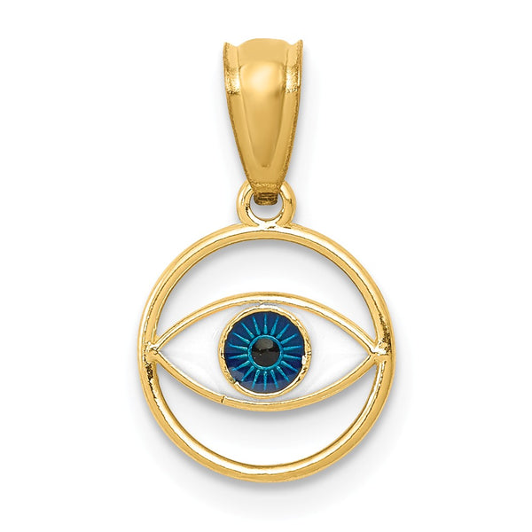 14K Yellow Gold Polished Enameled Eye Pendant