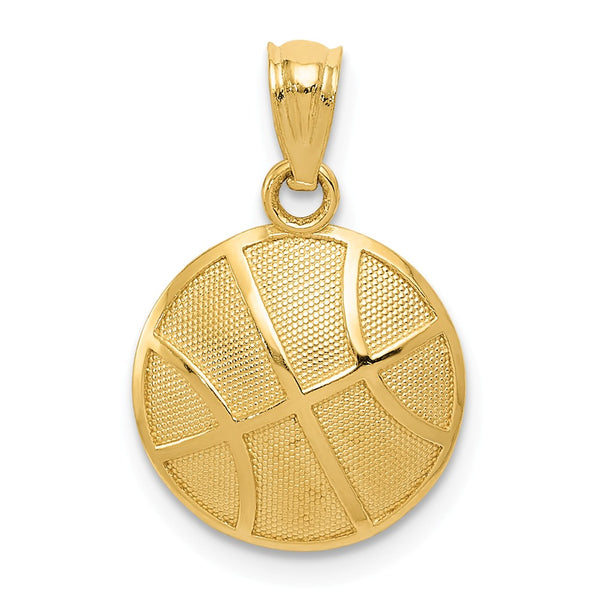 14K Yellow Gold Satin & Polished Basketball Pendant
