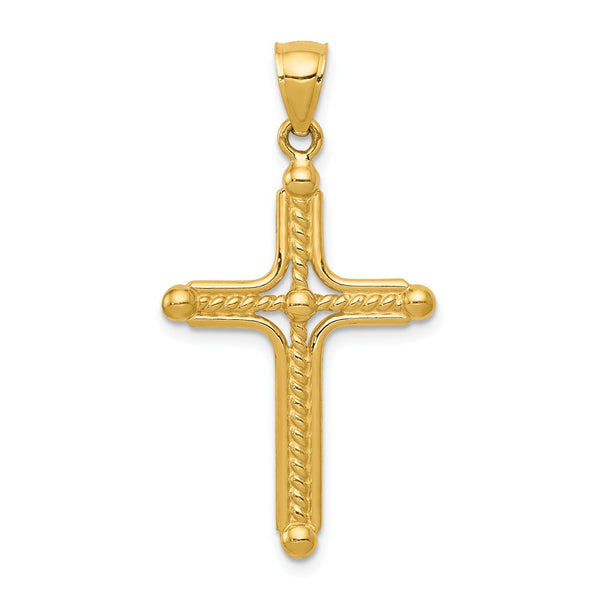 14K Yellow Gold Polished Braided Cross Pendant