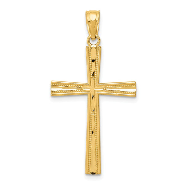 14K Yellow Gold Reversible Satin/Diamond Cut Cross Pendant