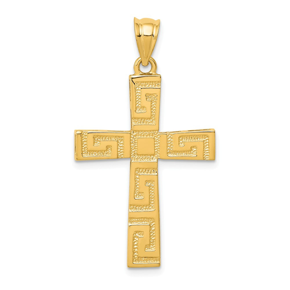 14K Yellow Gold Polished Greek Key Cross Pendant