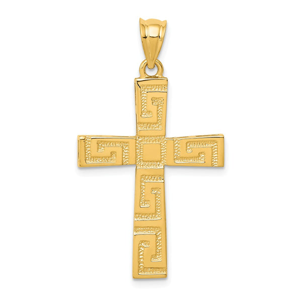 14K Yellow Gold Polished Greek Key Cross Pendant