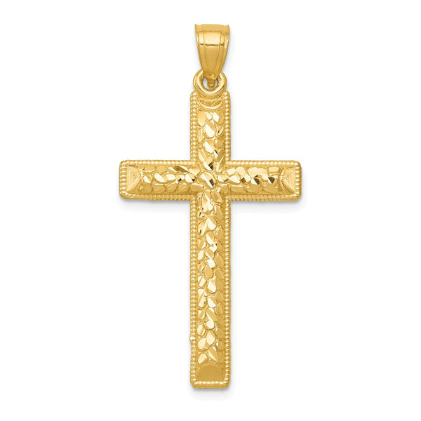 14K Yellow Gold Diamond Cut Latin Cross Pendant