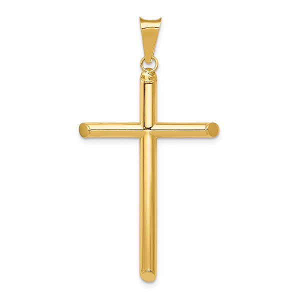 14K Yellow Gold Polished Tube Cross Pendant