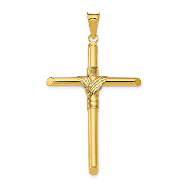 14K Yellow Gold Polished Tube Cross Pendant