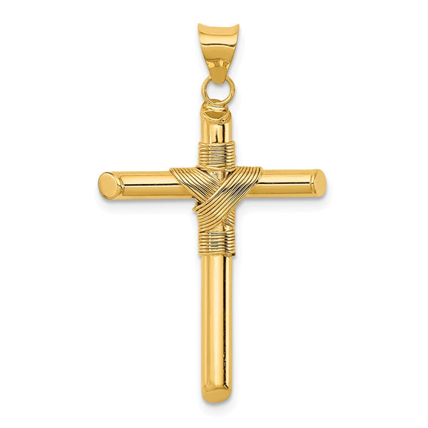 14K Yellow Gold Polished Tube Cross Pendant