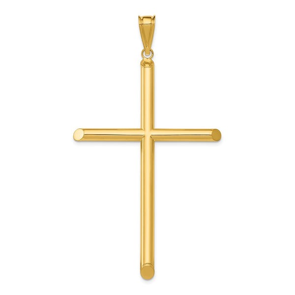 14K Yellow Gold Polished Tube Cross Pendant