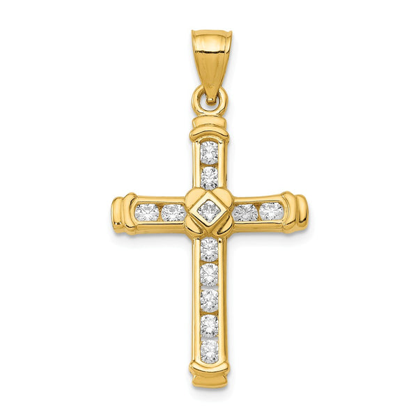 14K Yellow Gold CZ Cross Pendant