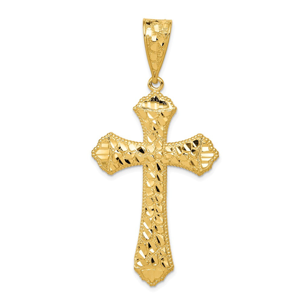 14K Yellow Gold Diamond Cut Budded Cross Pendant