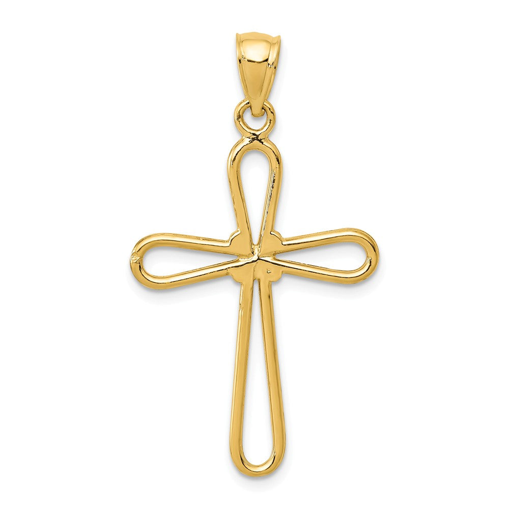 14K Yellow Gold Polished Rounded Cross With -X- Center Pendant