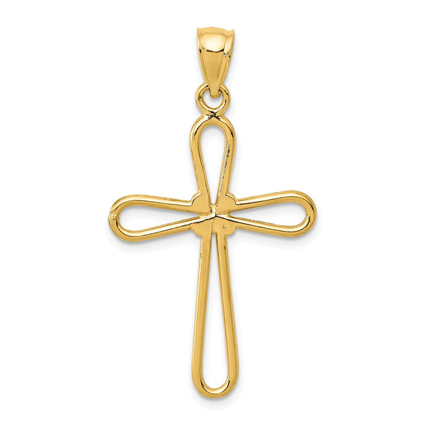 14K Yellow Gold Polished Rounded Cross With -X- Center Pendant