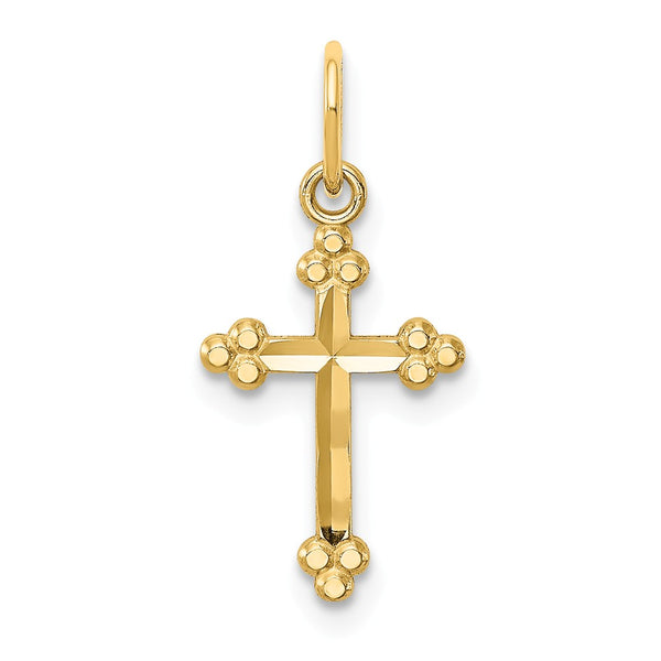 14K Yellow Gold Small Diamond Cut Budded Cross Pendant