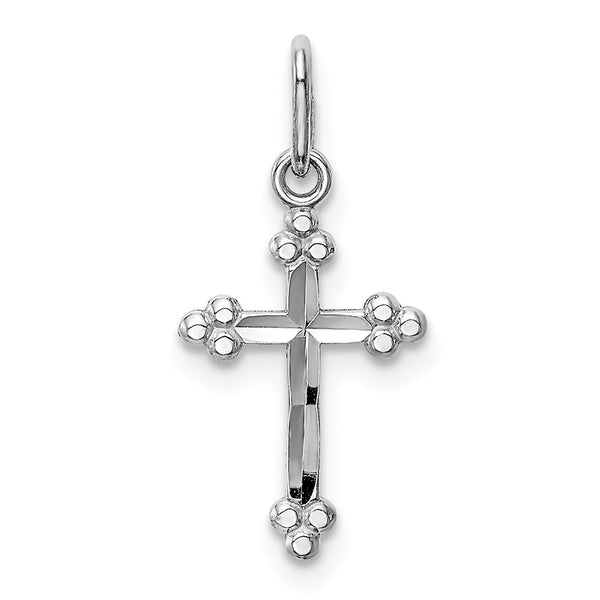 14K White Gold Polished Diamond Cut Small Budded Cross Charm