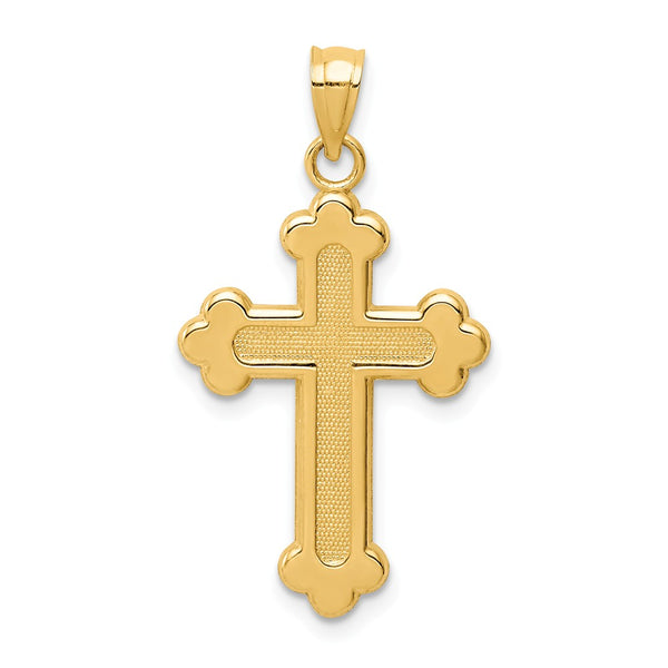 14K Yellow Gold Satin & Polished Budded Cross Pendant
