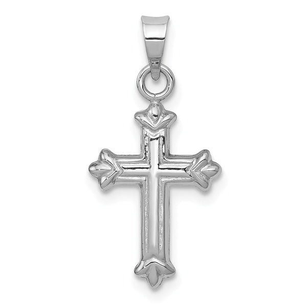 14K White Gold Fleur De Lis Hollow Cross Charm