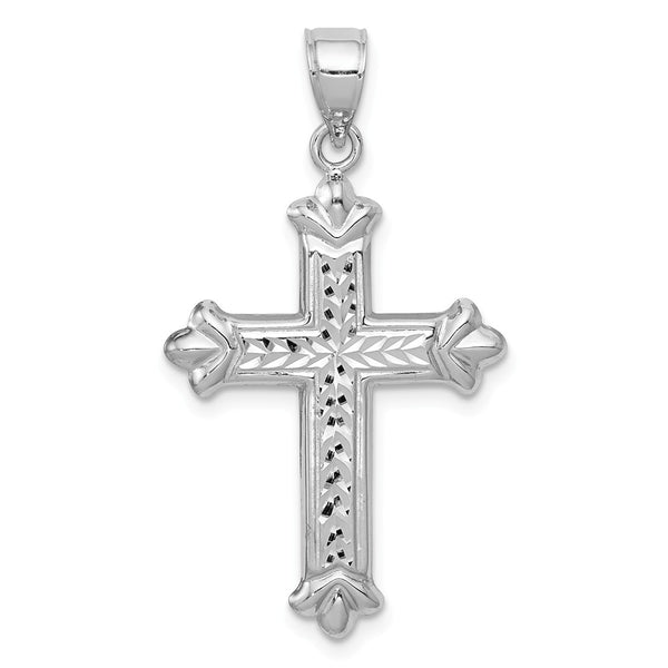 14K White Gold Reversible Diamond Cut Cross Pendant