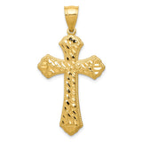 14K Yellow Gold Diamond Cut Budded Cross Pendant