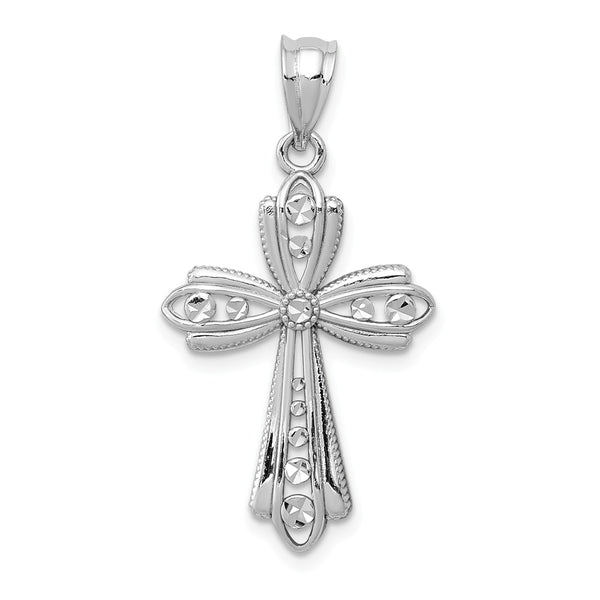 14K White Gold Polished Diamond Cut Fancy Cross Pendant