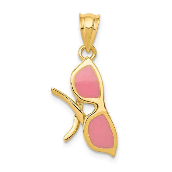 Solid,Polished,3-D,14K Yellow Gold,Pink Enamel